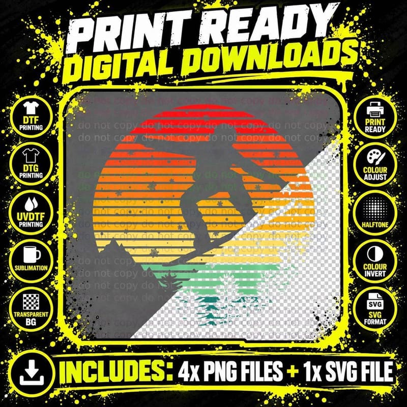 Retro Vintage Style Snowboard Snowboarding for Png SVG Digital Bundle