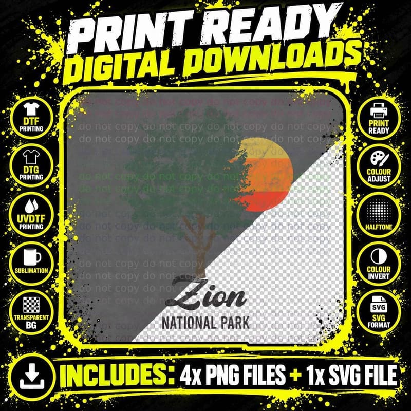 Retro Zion National Park Vintage Hiking Camping T-Shirt Png SVG Digital Bundle