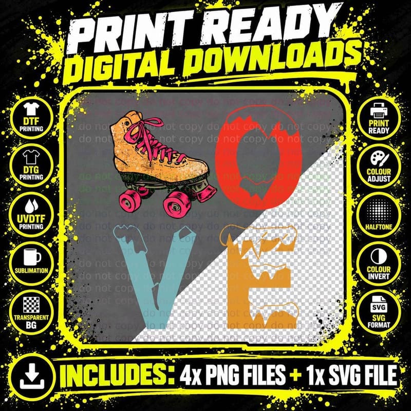 Roller Derby Skate Love T-Shirt, Vintage Style Png SVG Digital Bundle