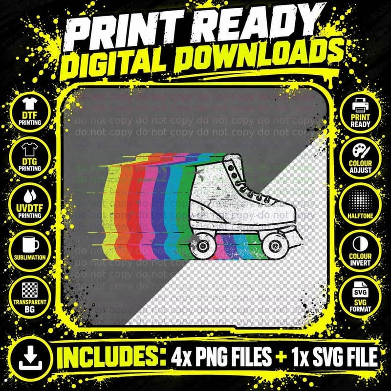 Roller Skate T-Shirt Skating 70s Retro Shirt Gift Png SVG Digital Bundle