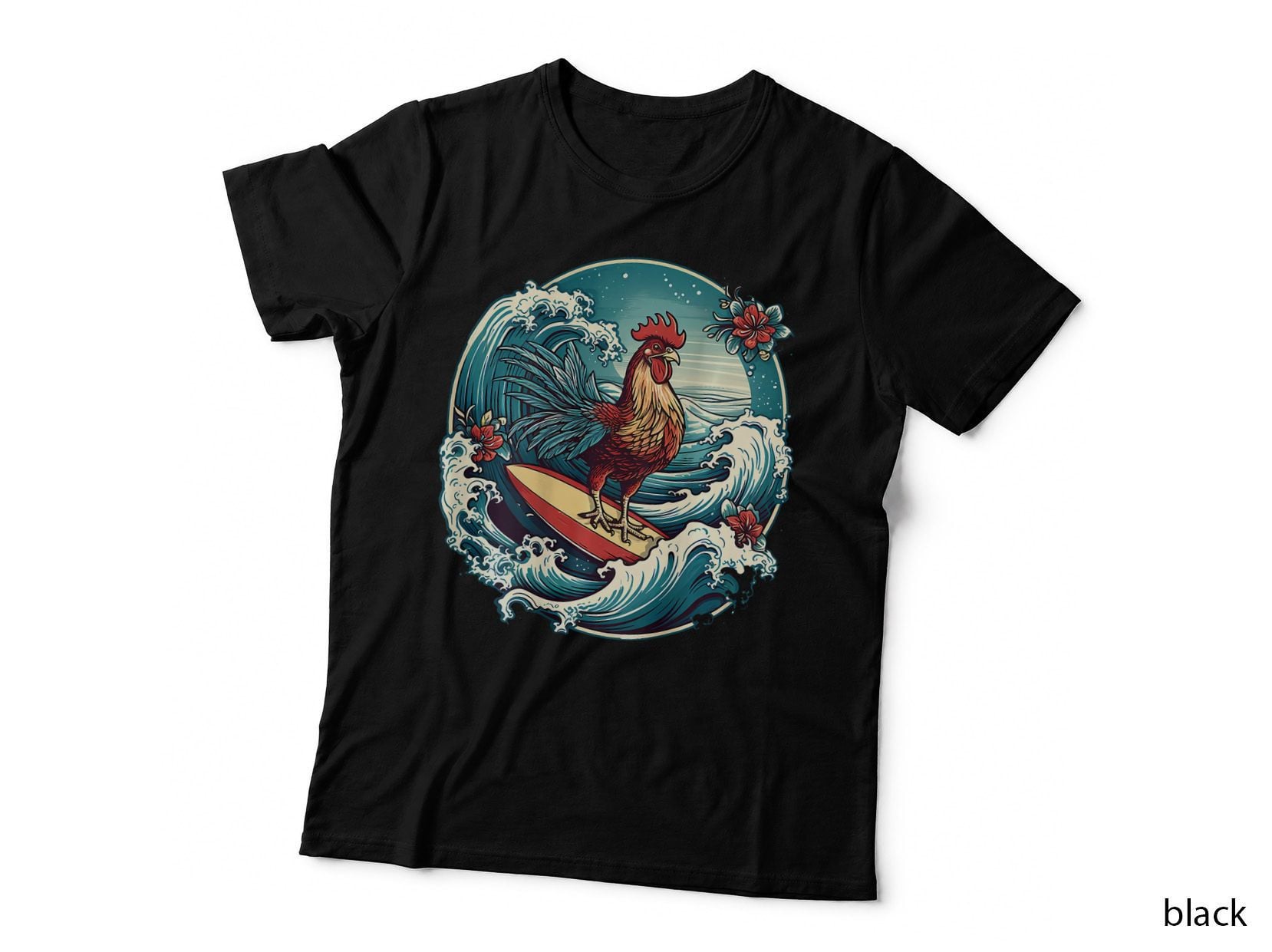 Rooster Surfer Chicken Surfing Kauai Hawaiian Surf Chick T-Shirt