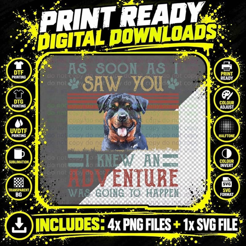 Rottweiler Adventure T-Shirt, Vintage Retro Style Png SVG Digital Bundle