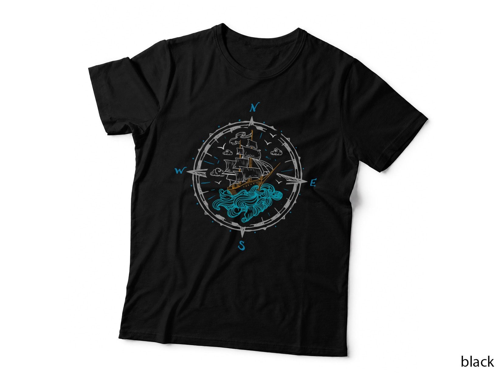 Sailing Boat T-Shirt, Nautical Compass Rose, Ocean Adventure Style