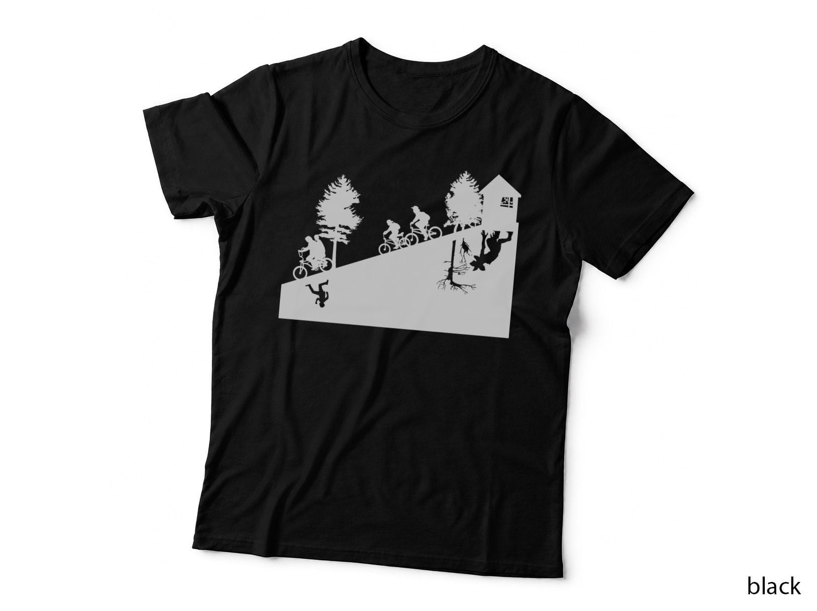 Sci-Fi Dimension Bicycle Silhouette T-Shirt, Retro Style, Adventure Apparel
