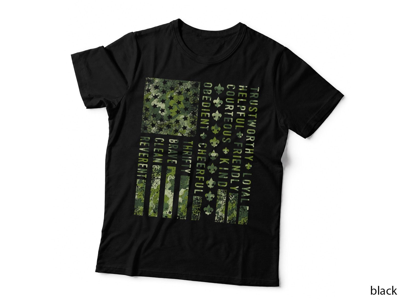 Scout Leader Funny Scout Camping Camo US America Flag Retro T-Shirt