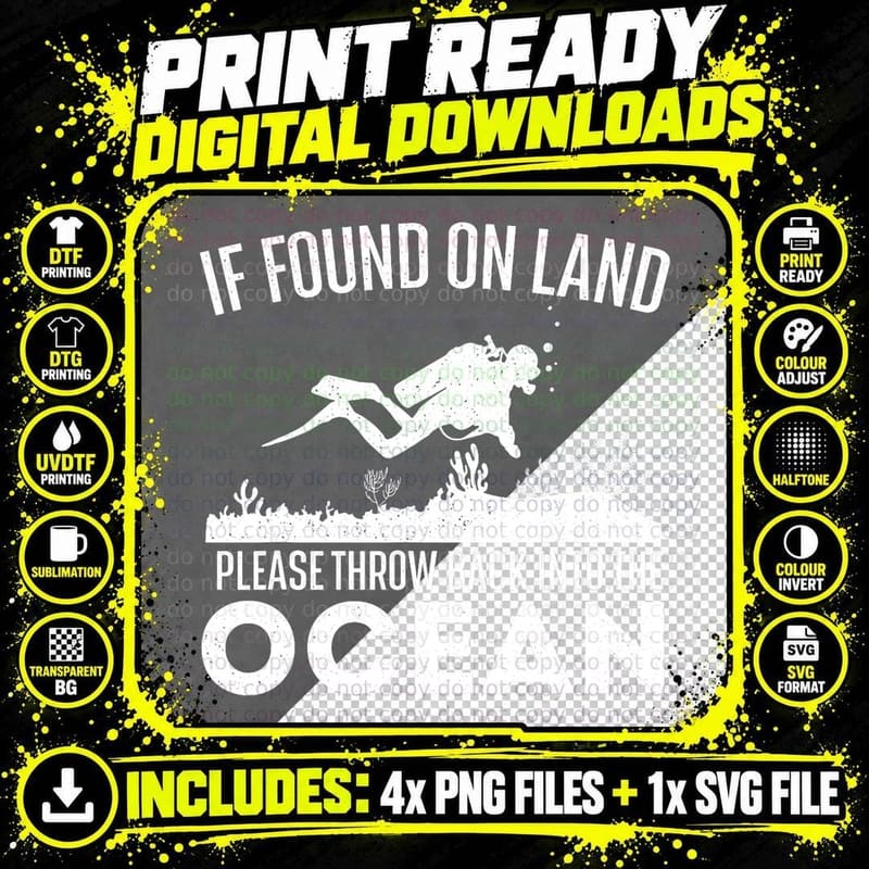 Scuba Diving Diver T-Shirt, Ocean Adventure Style Png SVG Digital Bundle