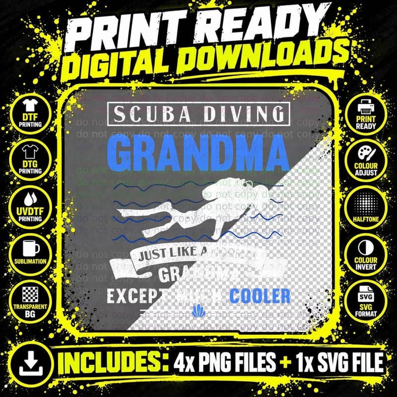 Scuba Diving Grandma T-Shirt, Underwater Adventure Png SVG Digital Bundle
