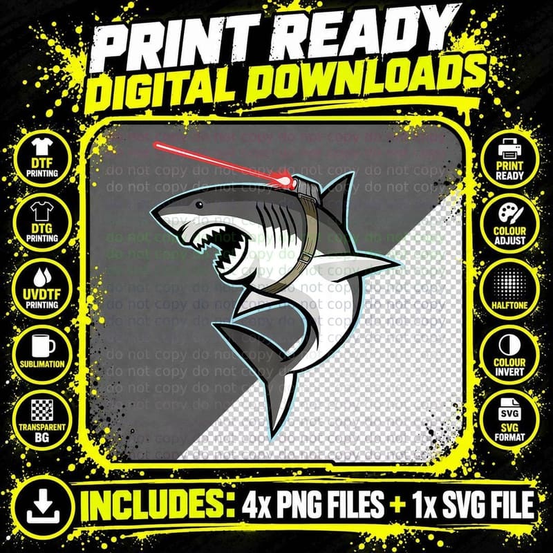 Shark with Laser Beam, Sci-Fi Adventure Png SVG Digital Bundle