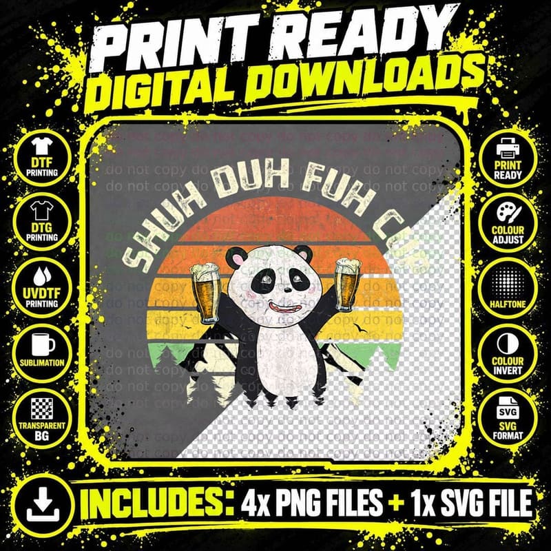 Shuh Duh Fuh Cup Funny Panda Drinking Beer Camping Png SVG Digital Bundle