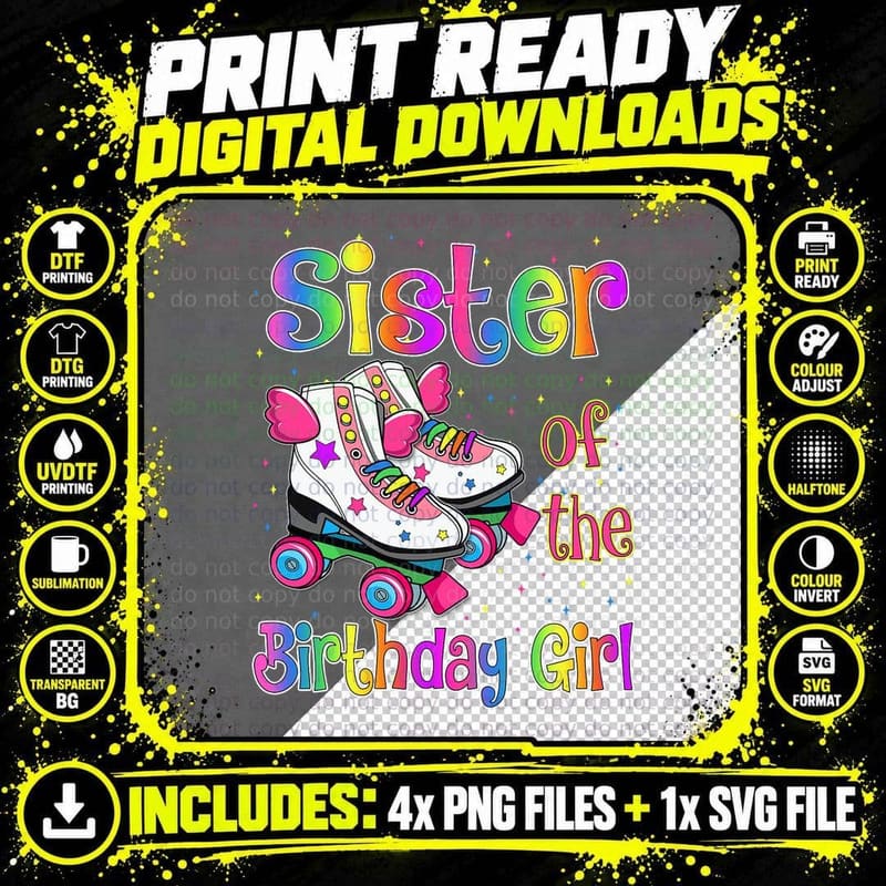 Sister Birthday Rolling Skate Birthday Family Party Png SVG Digital Bundle