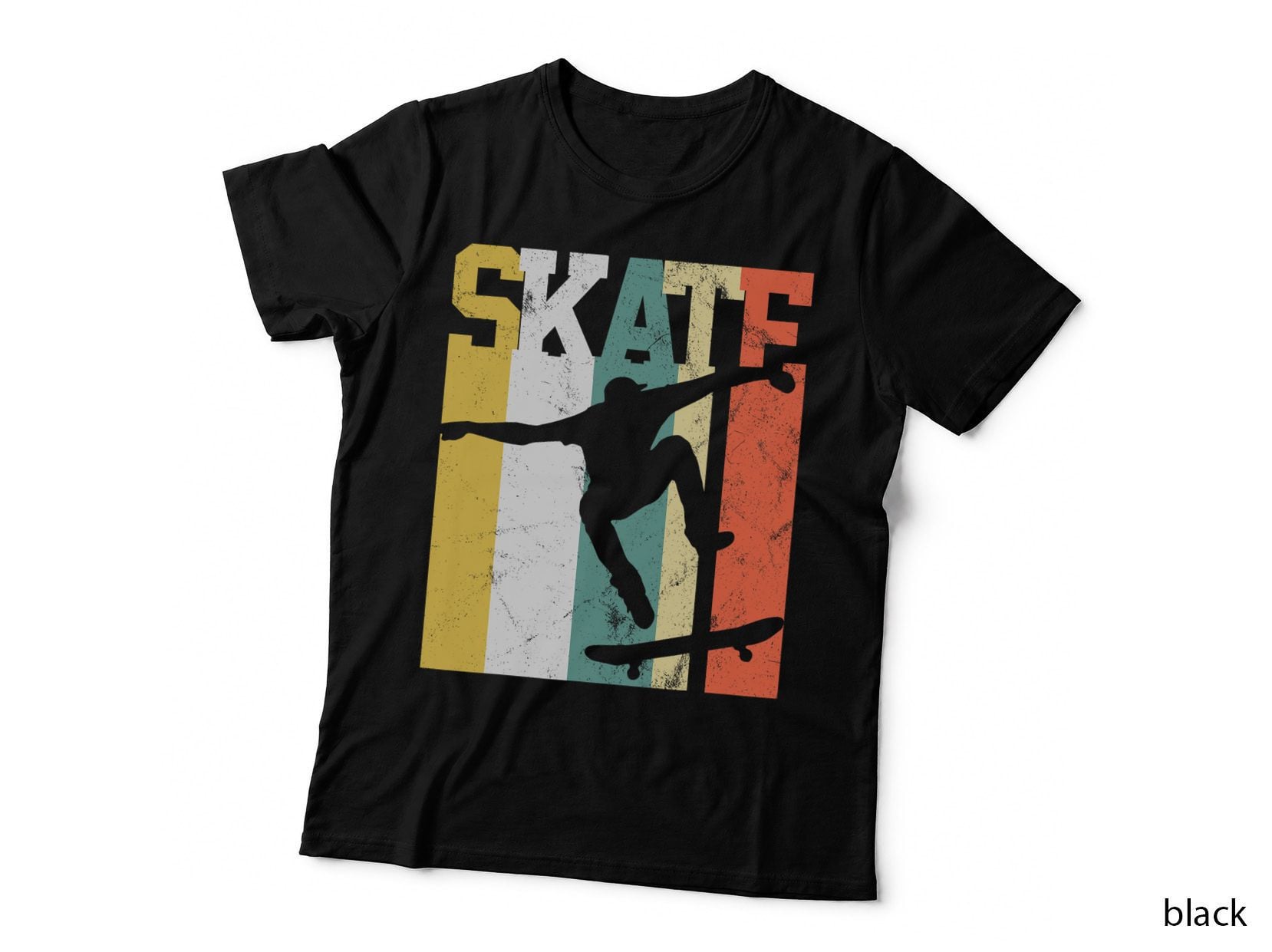 Skate Retro Colour Block T-Shirt, Skateboarder Silhouette, Street