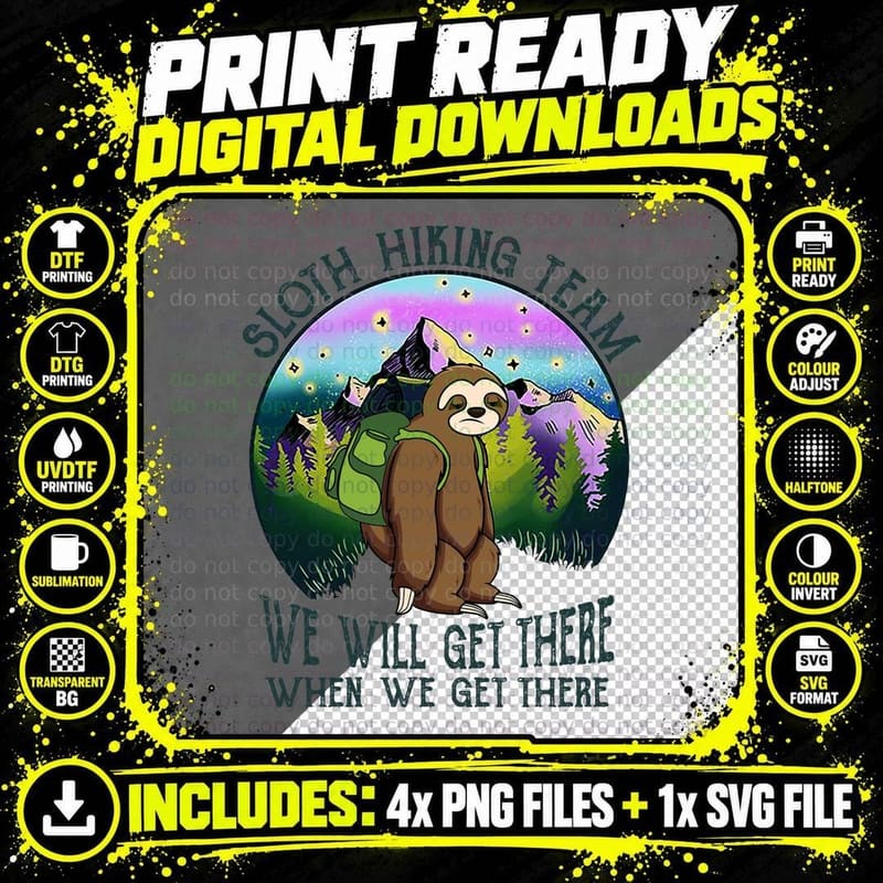 Sloth Hiking Team T-Shirt, Hiking Adventure Png SVG Digital Bundle