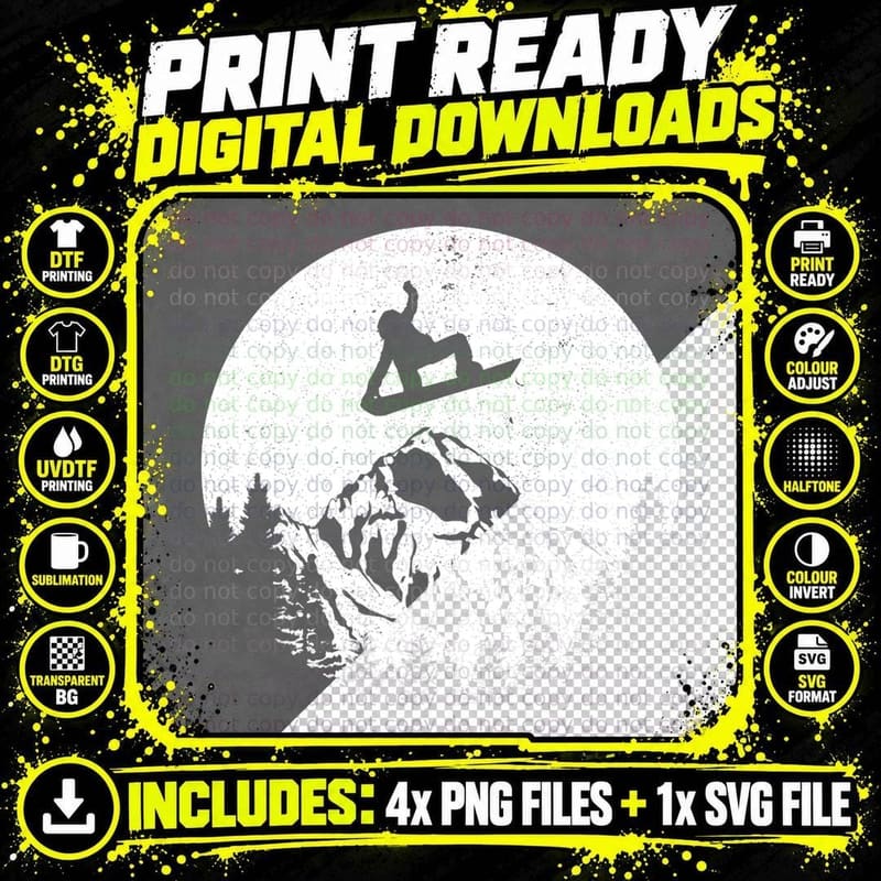 Snowboard Retro Snowboarding Gift T-Shirt Png SVG Digital Bundle