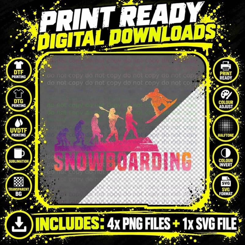 Snowboard Snowboarding Evolution Freestyle Snowboarders Png SVG Digital Bundle