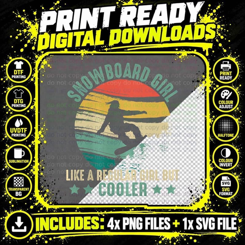Snowboarding Girl Novelty Winter Sports Funny Snowboard Png SVG Digital Bundle