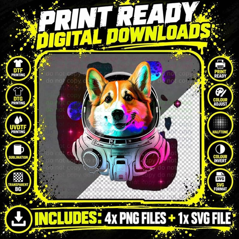 Space Corgi Astronaut T-Shirt, Galaxy Adventure Png SVG Digital Bundle