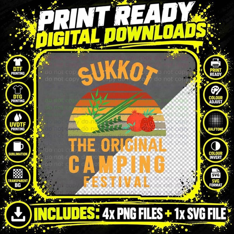 Sukkot the Original Camping Festival Sukkah Lulav Etrog Png SVG Digital Bundle