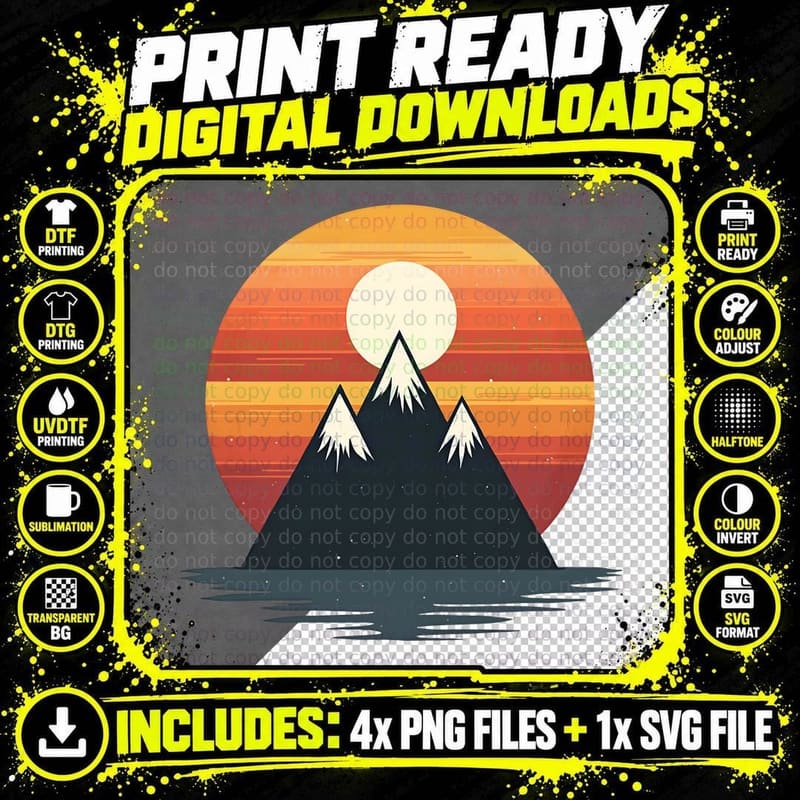 Sunrise Sunset Mountain, Adventure Nature Png SVG Digital Bundle