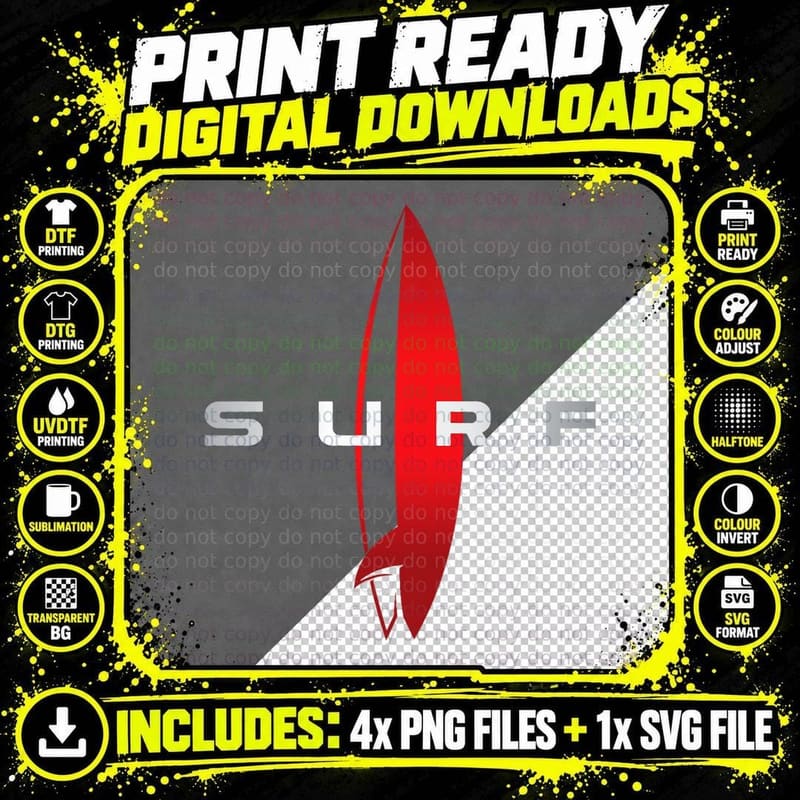Surf - Beach Surfing Surfboarding Beach Surfboard Png SVG Digital Bundle