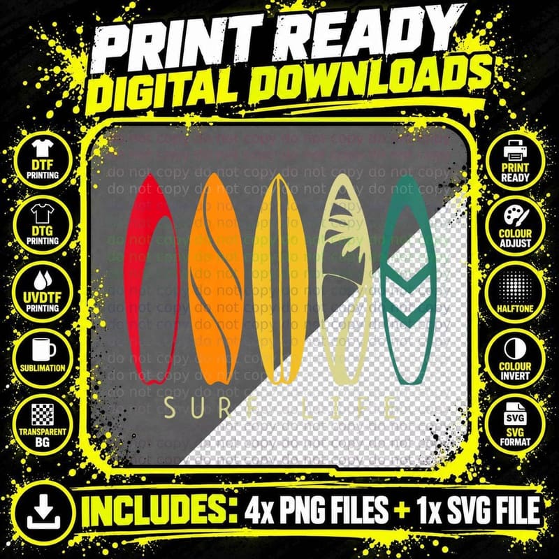 Surf Life Vintage Surfing Retro Board Surfer Beach Wave Png SVG Digital Bundle