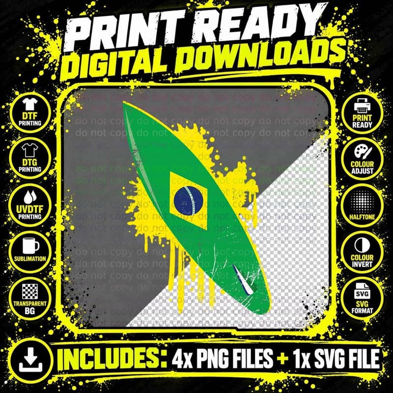 Surfboard Vintage with Brazil Flag - Surfing & Surf Png SVG Digital Bundle