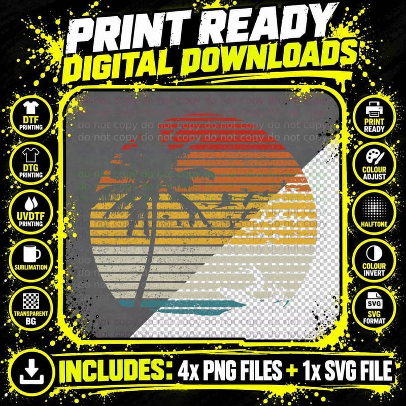 Surfer Island Sunset Surfing Beach Surf T-Shirt Png SVG Digital Bundle