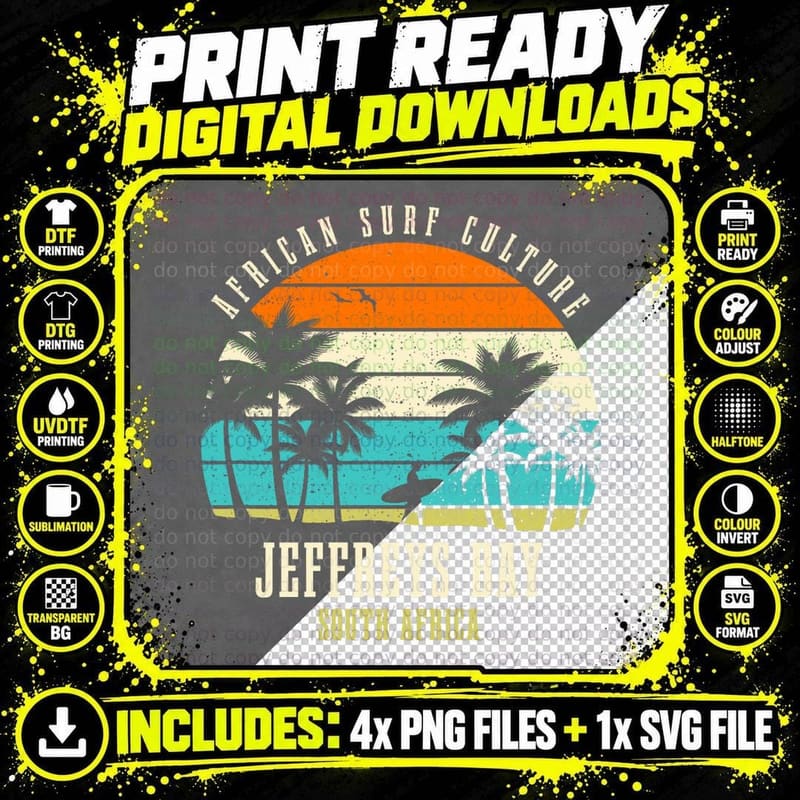 Surfing Jeffreys Bay South Africa, African Surf Culture Png SVG Digital Bundle
