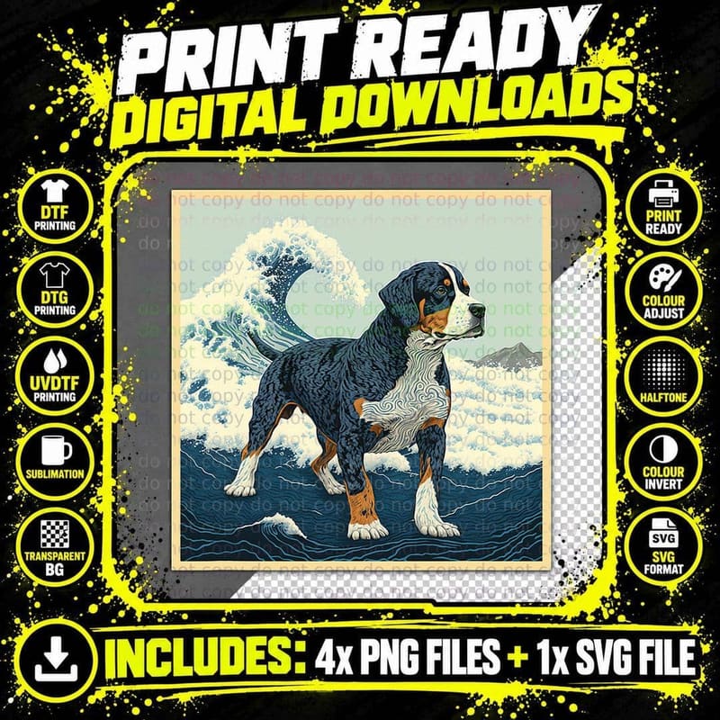 Surrealism Japanese Painting Greater Swiss Mountain Dog Png SVG Digital Bundle