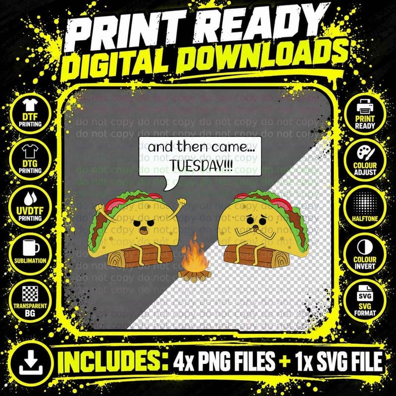 Taco Tuesday T-Shirt, Funny Camping Humor, Camping Jokes Png SVG Digital Bundle