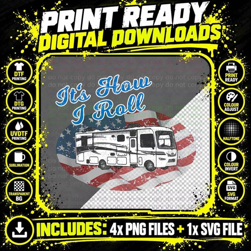 This Is How I Roll RV Camping Camper Motorhome Flag T Png SVG Digital Bundle