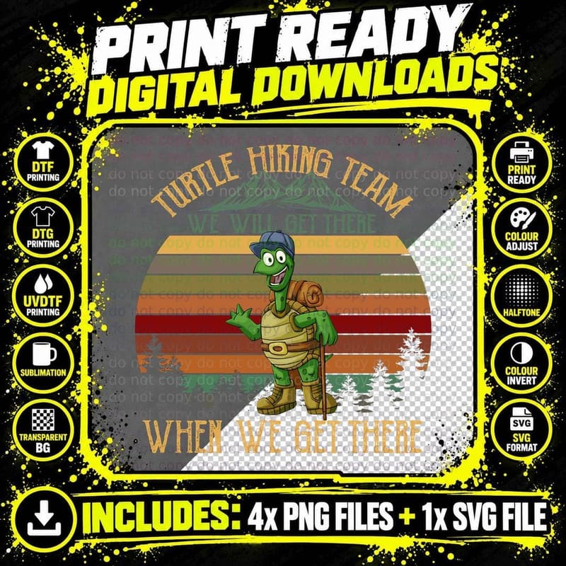 Turtle Hiking Team T-Shirt, Vintage Retro Png SVG Digital Bundle