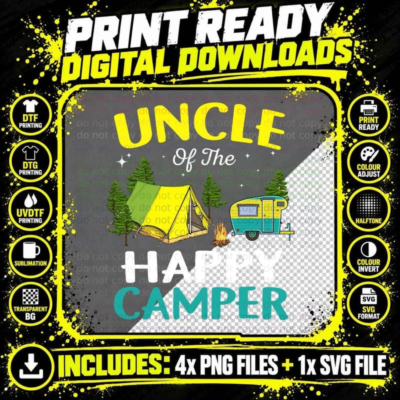 Uncle of the Happy Camper Birthday T-Shirt Png SVG Digital Bundle