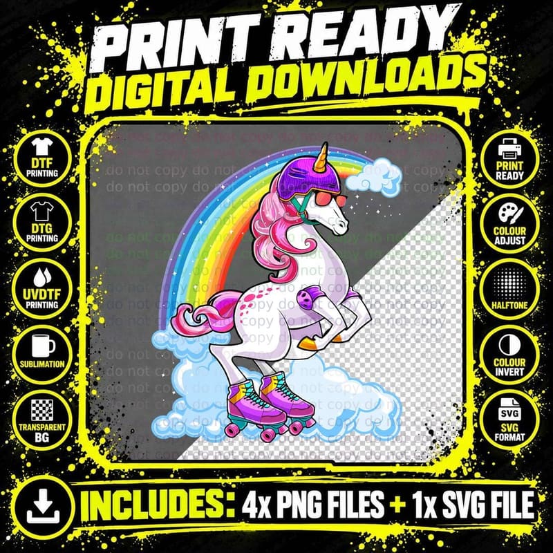 Unicorn Roller Skate Roller Derby Birthday Girls Gift Png SVG Digital Bundle