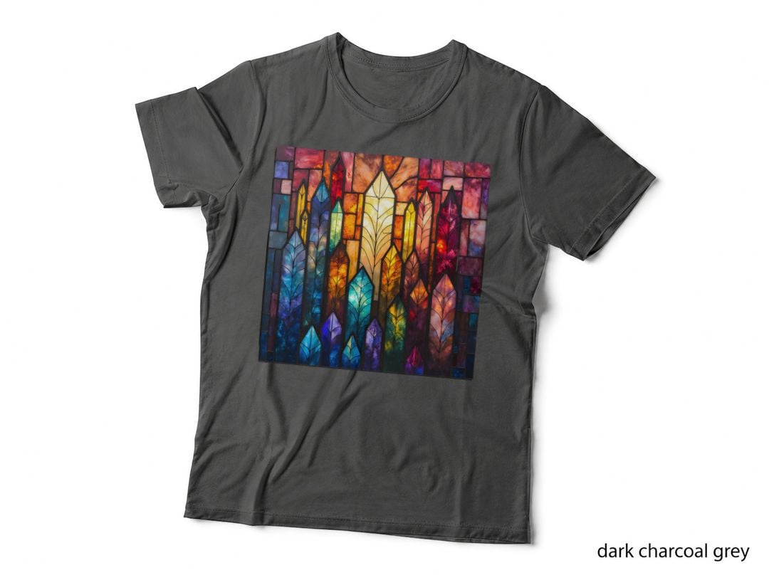 Vibrant Stained Glass Window Abstract Mountain Landscape Art T-Shirt