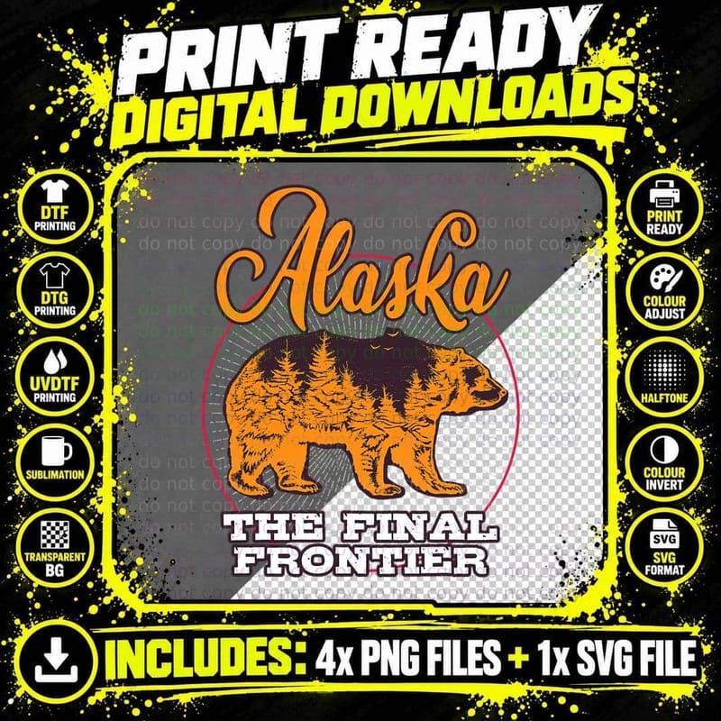 Vintage Alaska Grizzly T-Shirt, Retro Nature Print Png SVG Digital Bundle