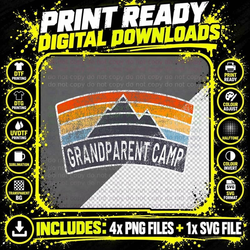 Vintage Grandparent Camp Rainbow Camping Mountain T-Shirt Png SVG Digital Bundle
