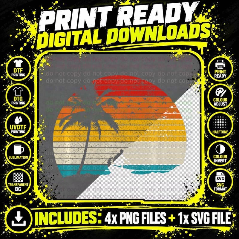 Vintage Surfer Retro Surfing Beach Surf Wave Rider Png SVG Digital Bundle