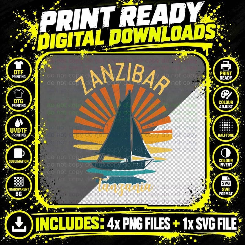 Vintage Zanzibar Tanzania Africa Sunset Sailing T-Shirt Png SVG Digital Bundle