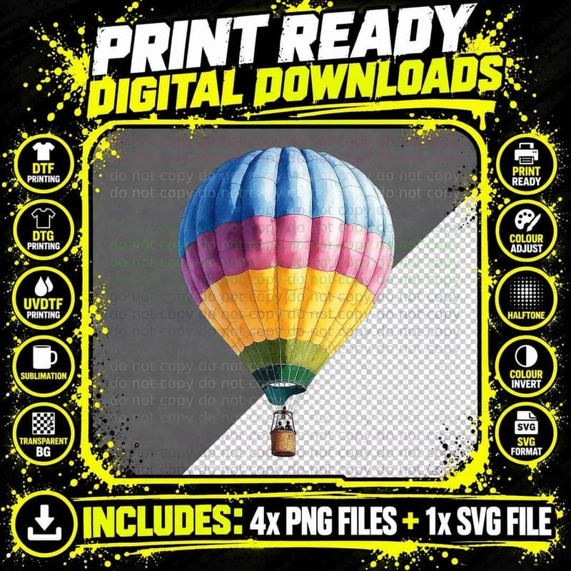 Watercolor Hot Air Balloon Adventure Traveler Uplifting Png SVG Digital Bundle