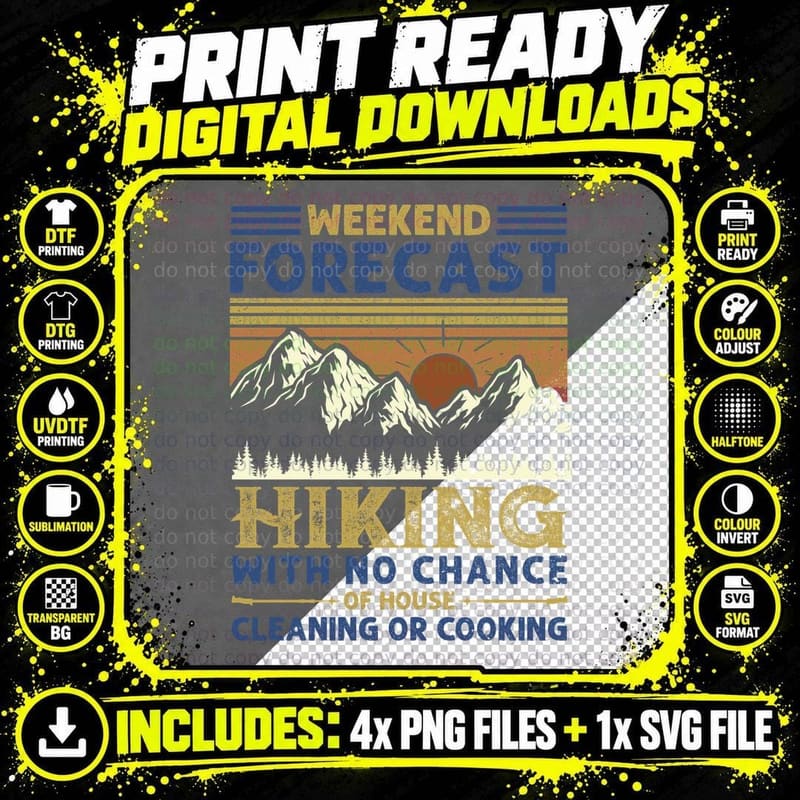 Weekend Forecast Hiking T-Shirt, Vintage Retro Png SVG Digital Bundle