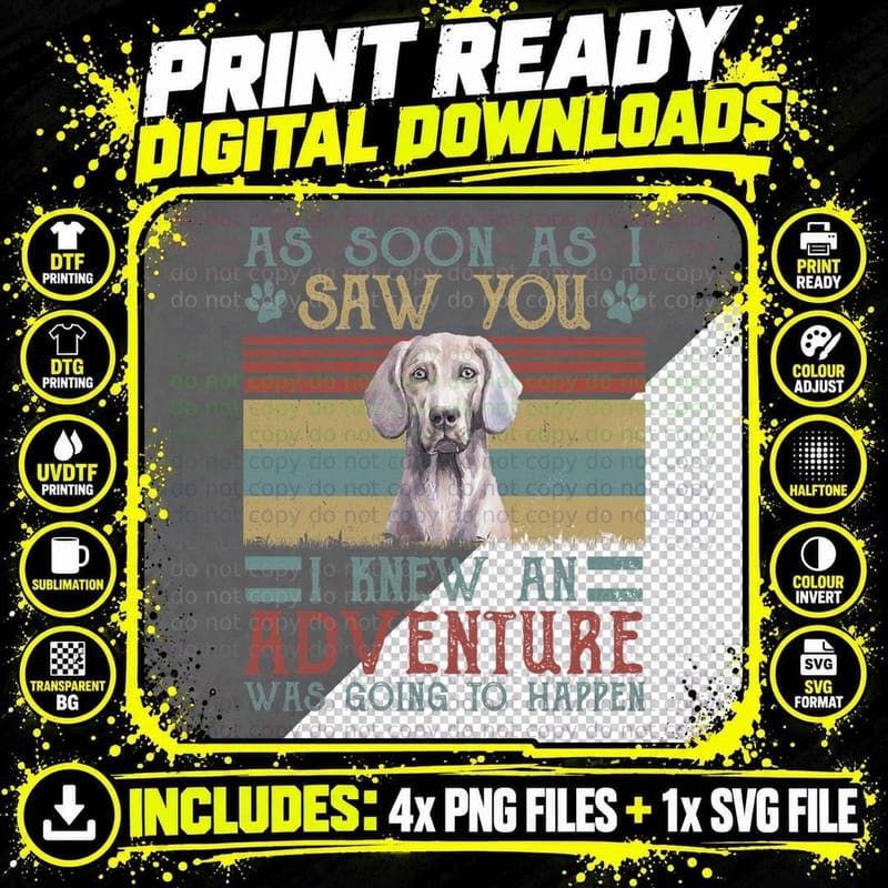 Weimaraner T-Shirt, Vintage Adventure Quote Png SVG Digital Bundle