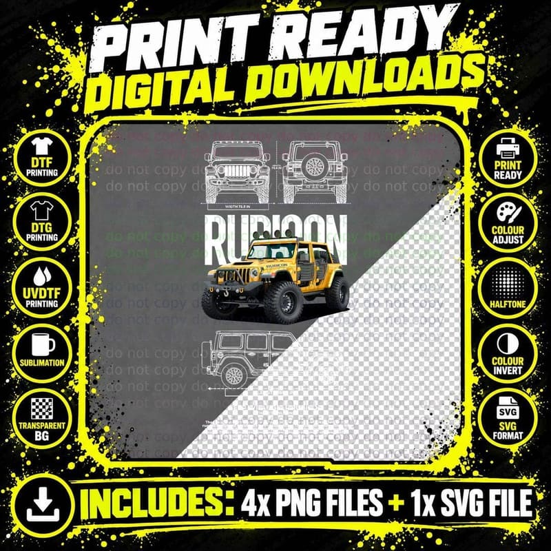 Yellow Jeep Wrangler T-Shirt, off Road Adventure Tee Png SVG Digital Bundle