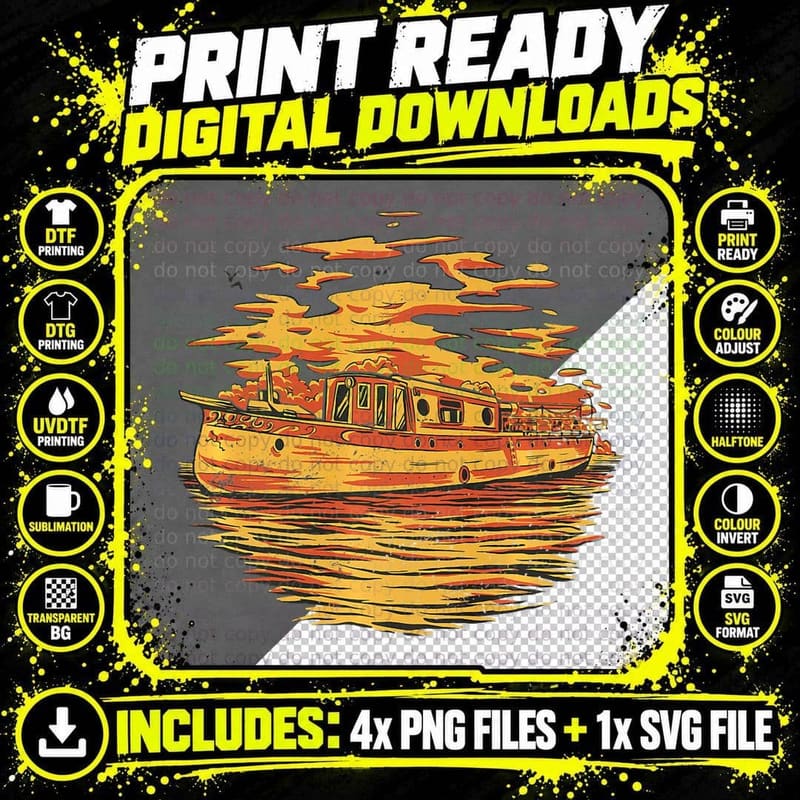Yellow Ship Crew Sailing, Nautical Adventure Png SVG Digital Bundle