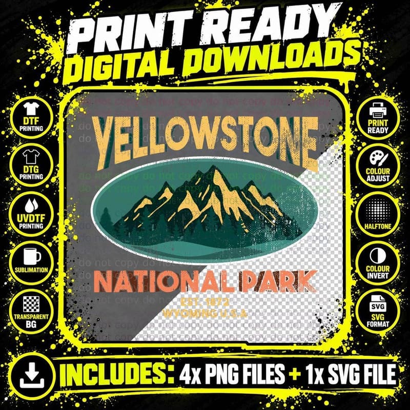 Yellowstone National Park Wyoming Mountain Hoodie T-Shirt Png SVG Digital Bundle