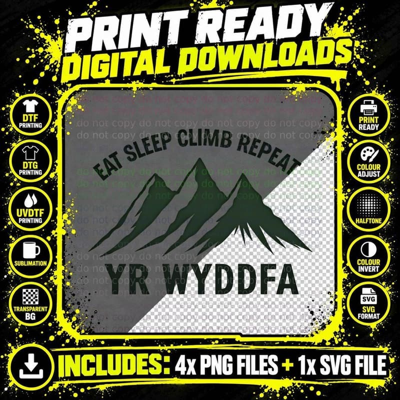 Yr Wyddfa Minimalist Mountain Tee, Snowdon Hiking Climb Png SVG Digital Bundle