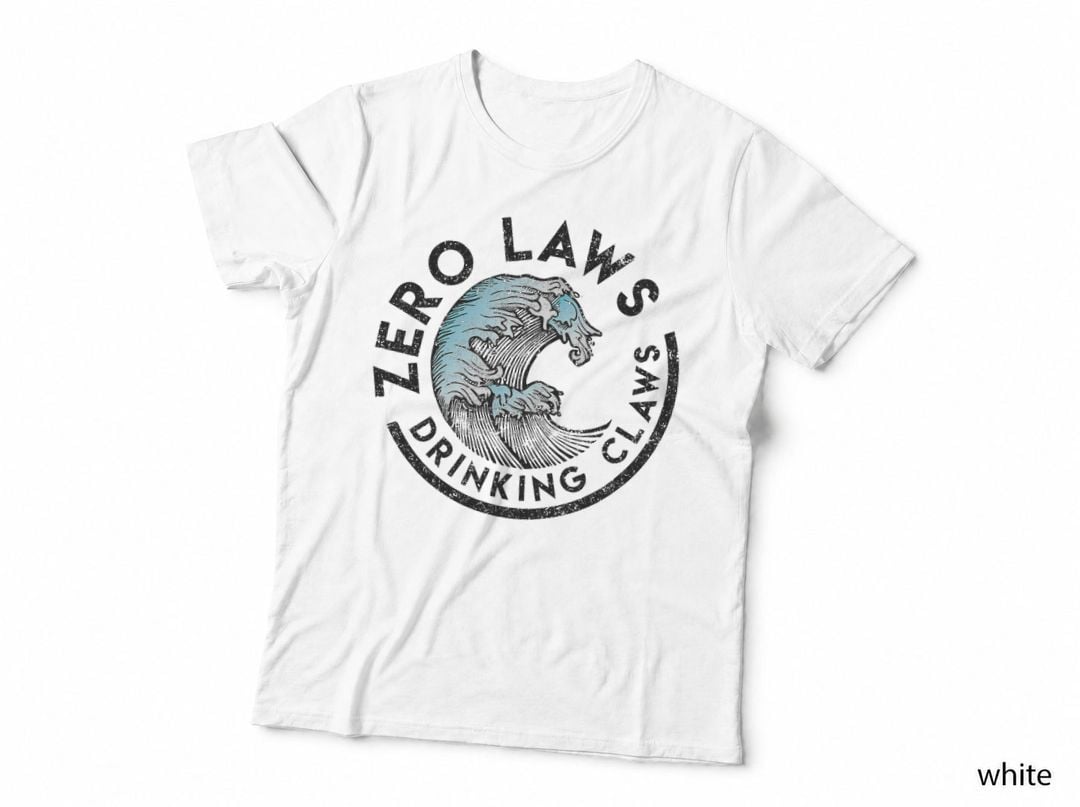Zero Laws Drinking Classes T-Shirt, Ocean Wave Circle Badge, Surf Culture