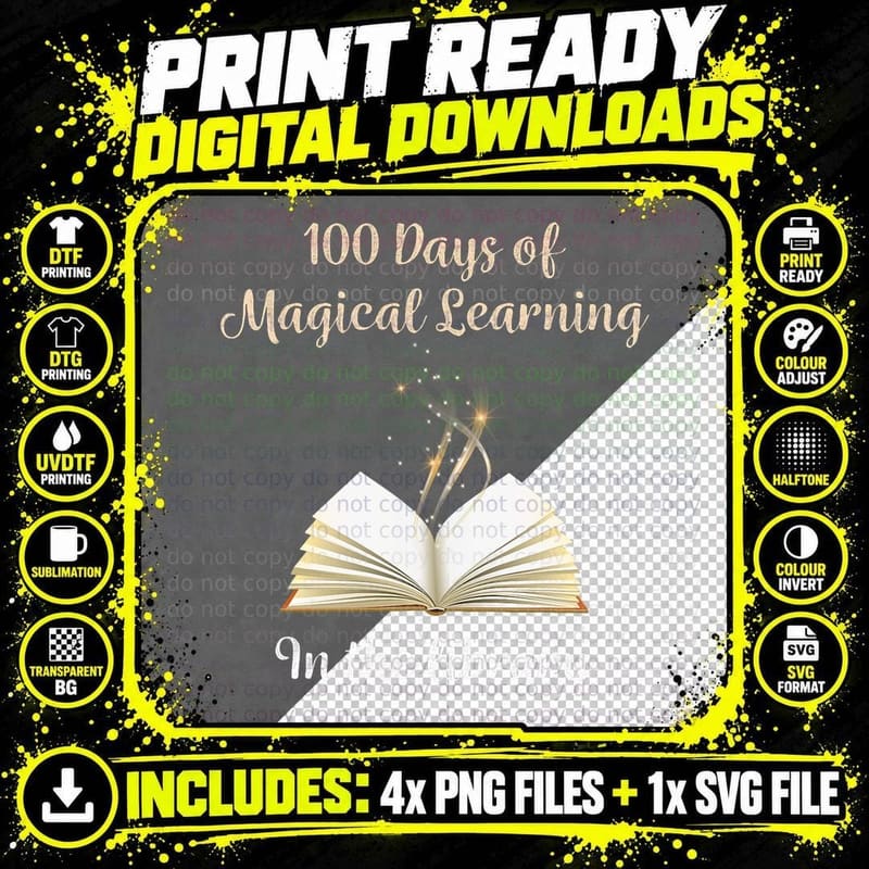 100th Day of School Magical Library Learning Adventure Png SVG Digital Bundle