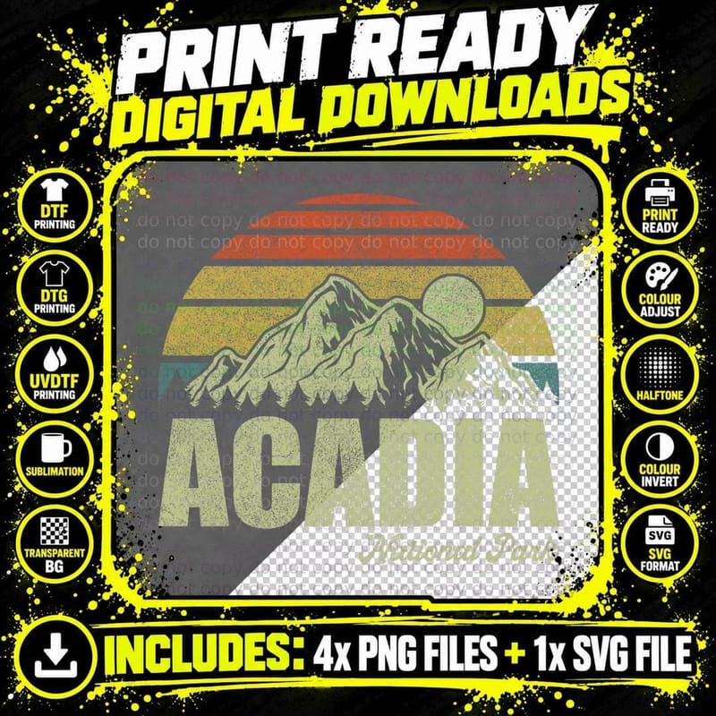 Acadia National Park Vintage Shirts Png SVG Digital Bundle