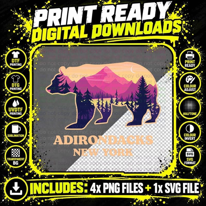 Adirondacks New York Ny Vintage Mountains Hiking Png SVG Digital Bundle