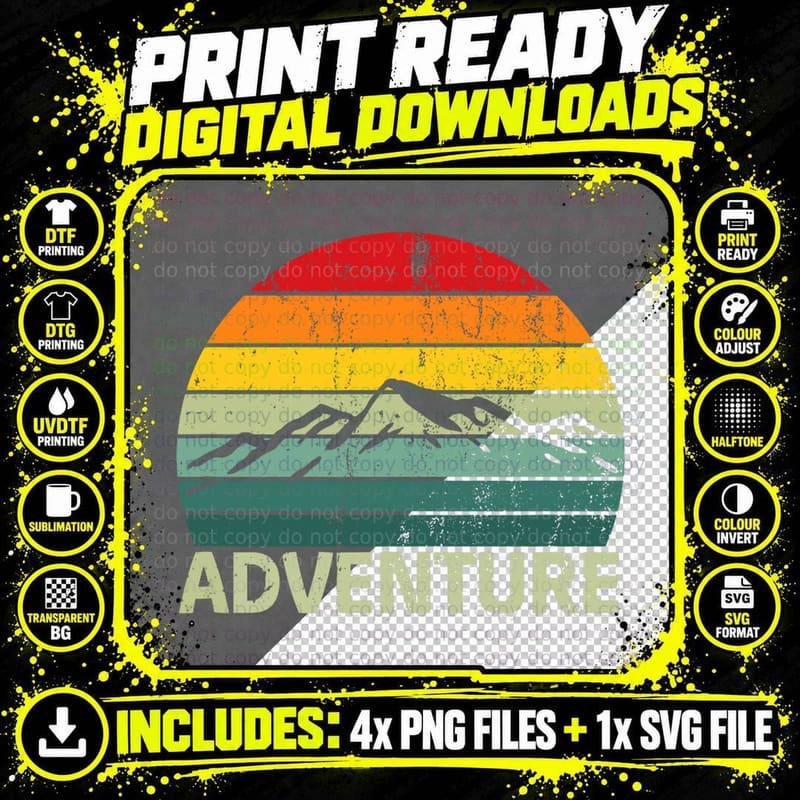 Adventure Sunset Mountains Hiking Camping Camper Png SVG Digital Bundle